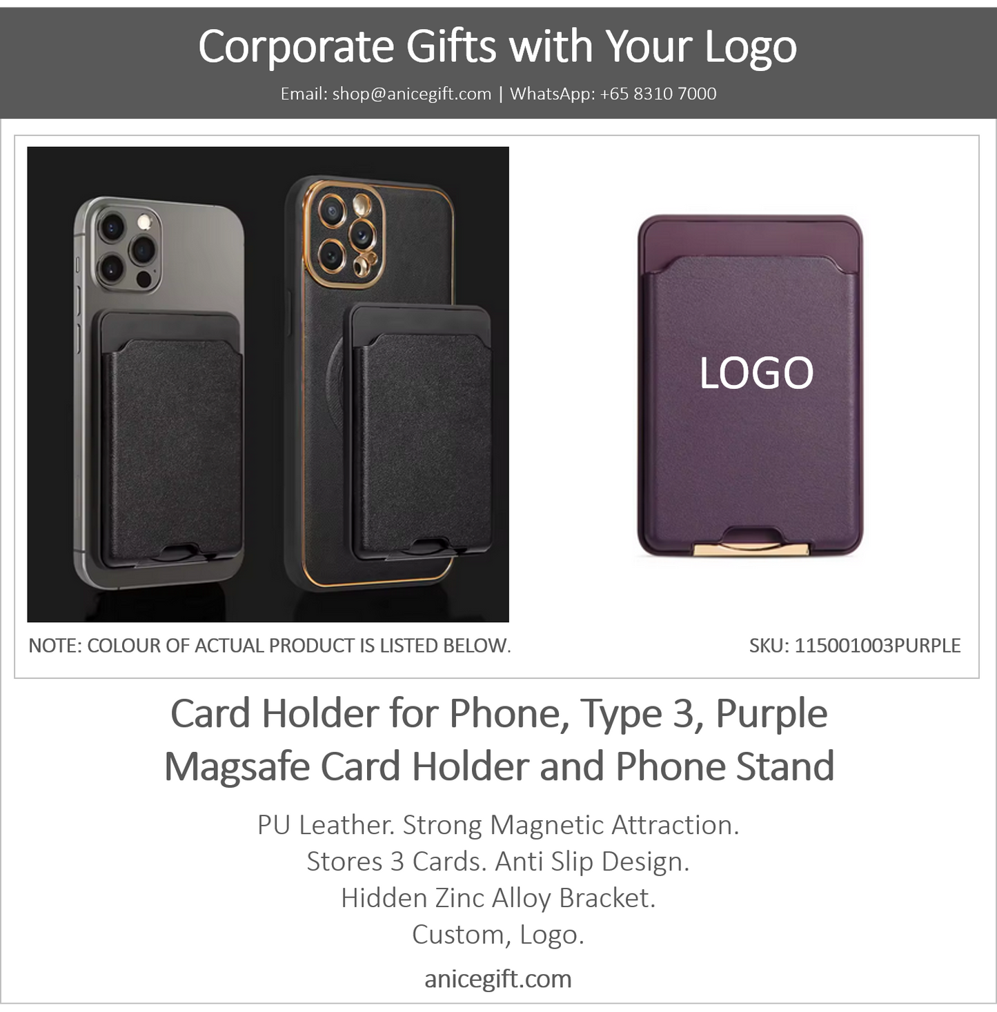 Card Holder for Phone, Type 3, Purple | Magsafe Card Holder and Phone Stand
