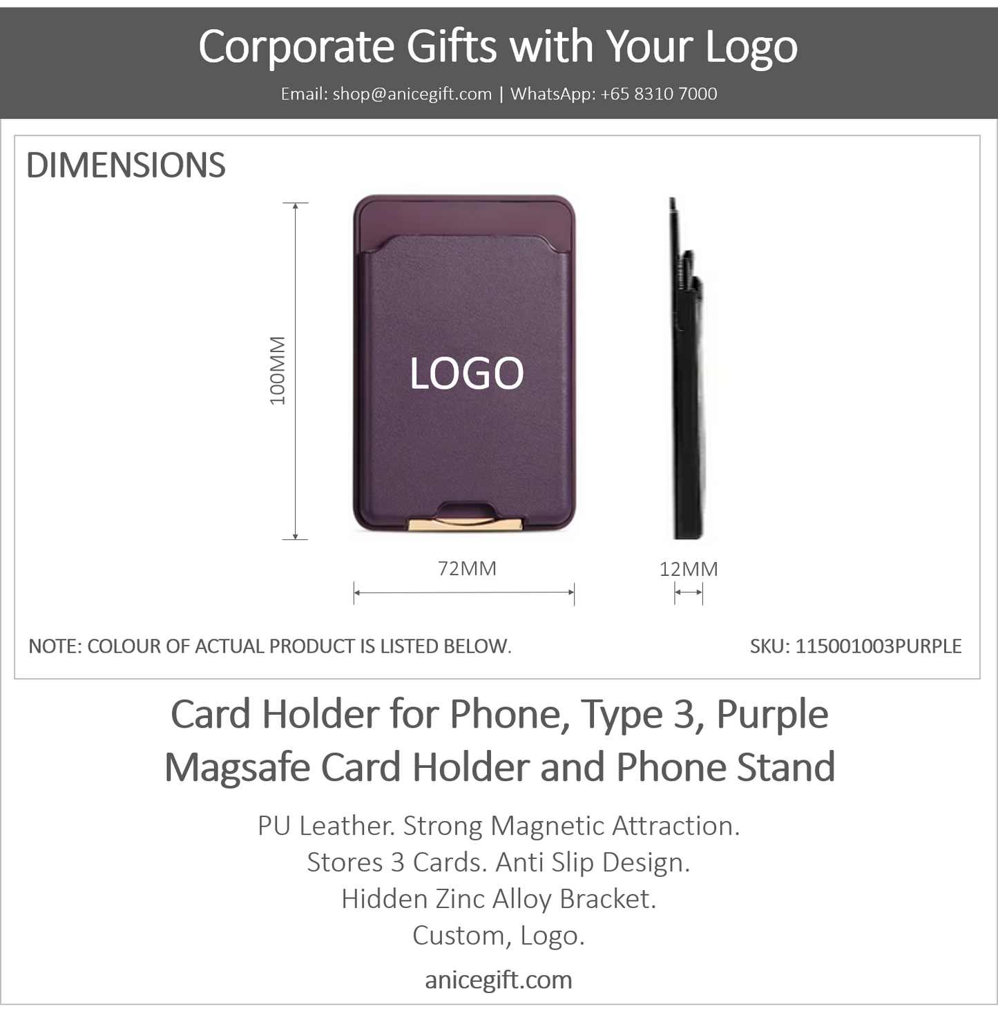 Card Holder for Phone, Type 3, Purple | Magsafe Card Holder and Phone Stand