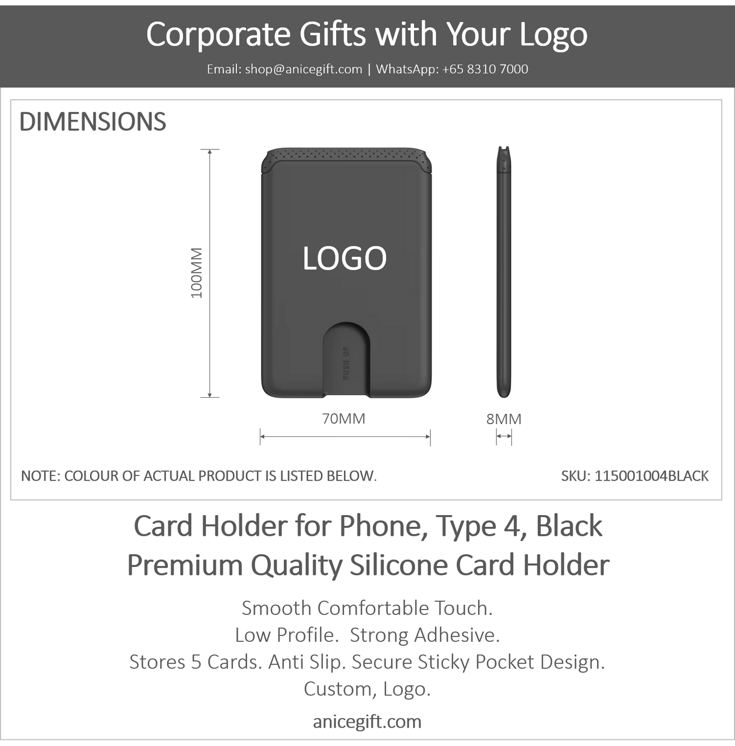 Card Holder for Phone, Type 4, Black | Premium Quality Silicone Card Holder