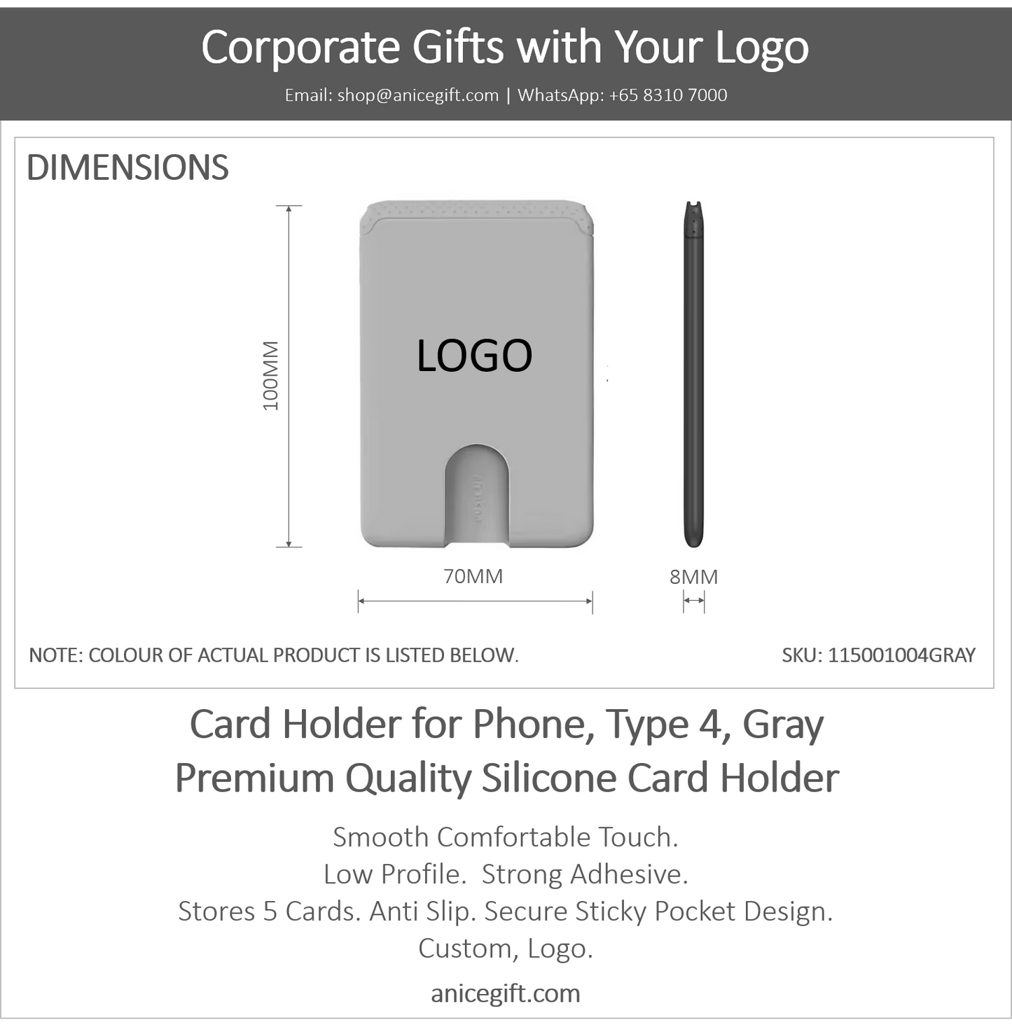 Card Holder for Phone, Type 4, Gray | Premium Quality Silicone Card Holder