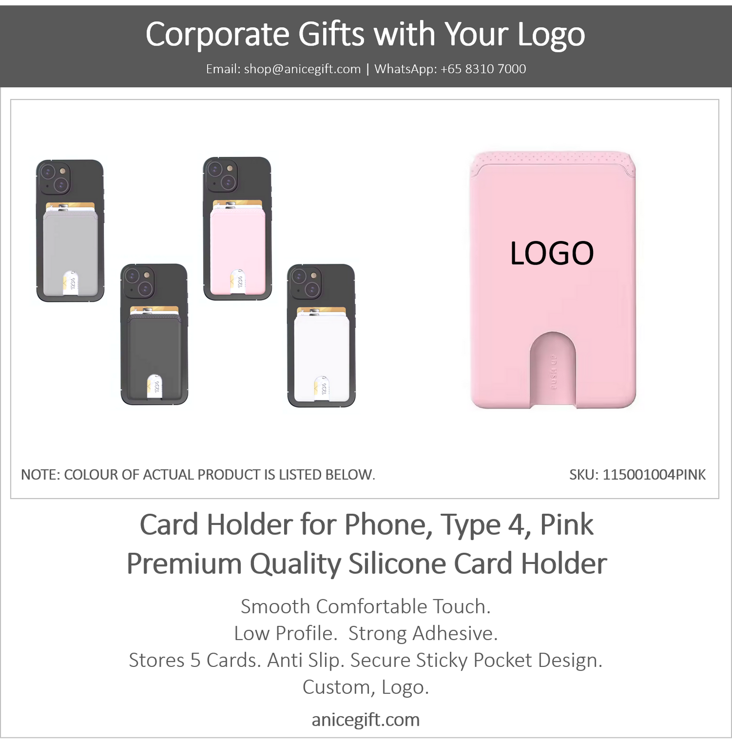 Card Holder for Phone, Type 4, Pink | Premium Quality Silicone Card Holder