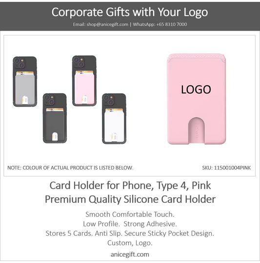 Card Holder for Phone, Type 4, Pink | Premium Quality Silicone Card Holder