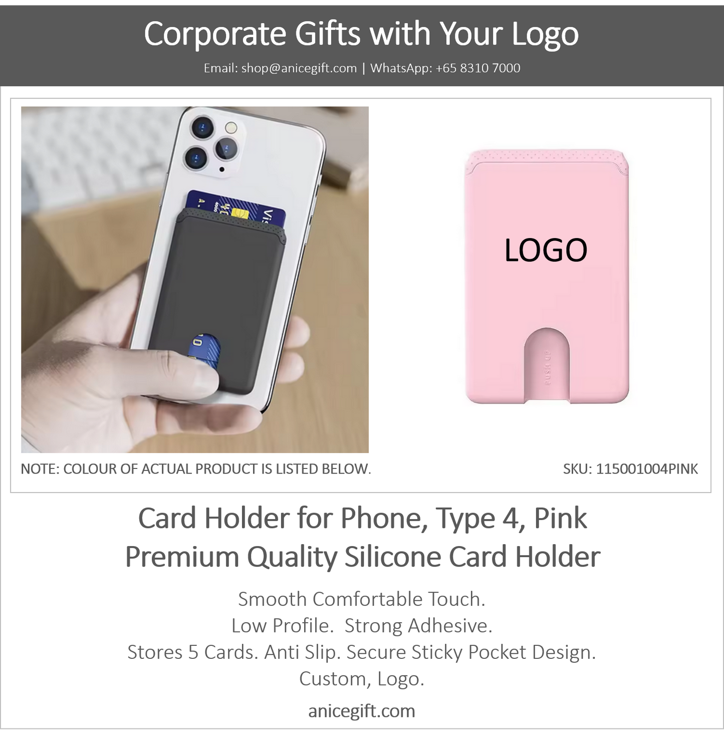 Card Holder for Phone, Type 4, Pink | Premium Quality Silicone Card Holder