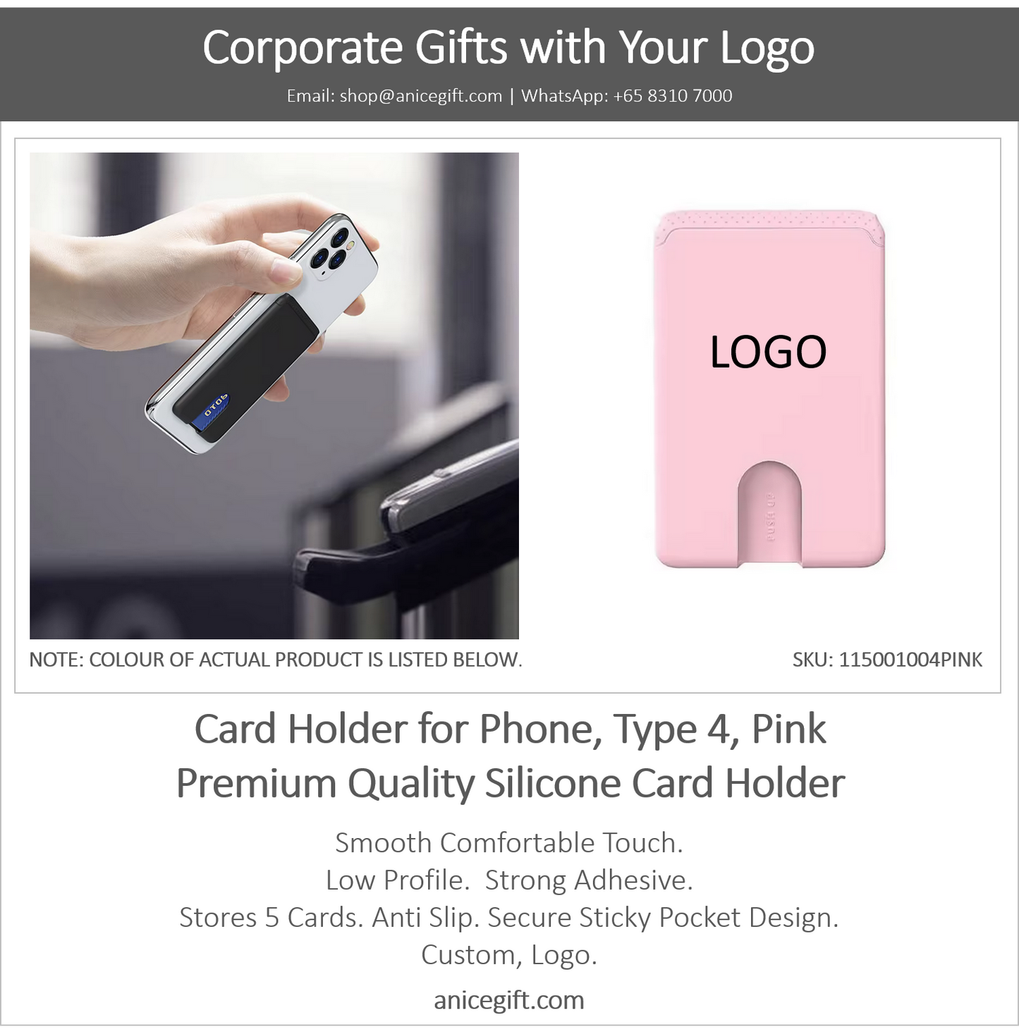 Card Holder for Phone, Type 4, Pink | Premium Quality Silicone Card Holder