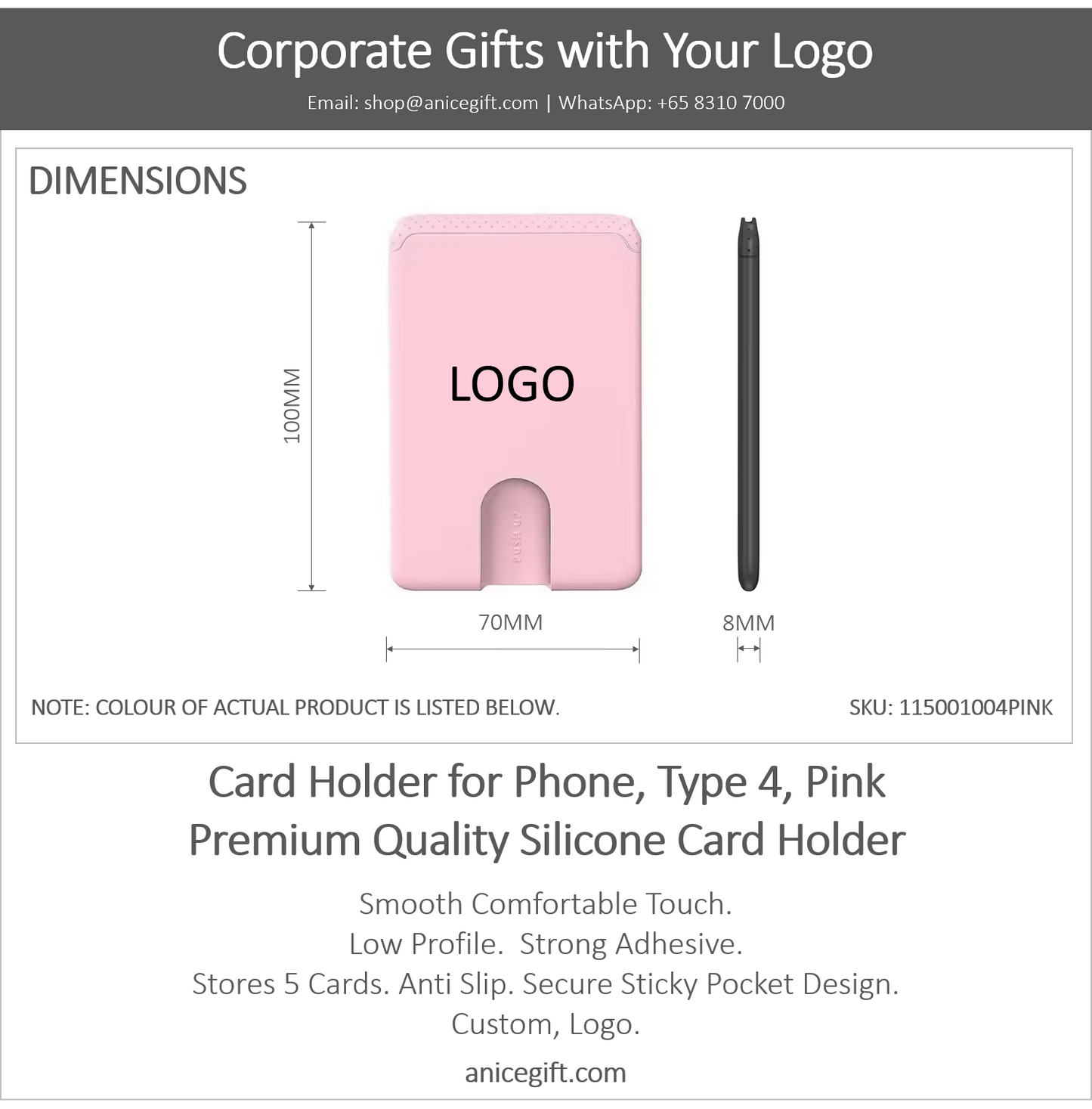 Card Holder for Phone, Type 4, Pink | Premium Quality Silicone Card Holder