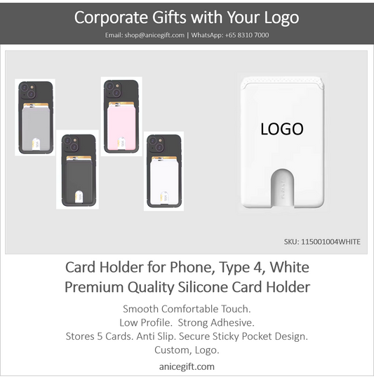 Card Holder for Phone, Type 4, White | Premium Quality Silicone Card Holder