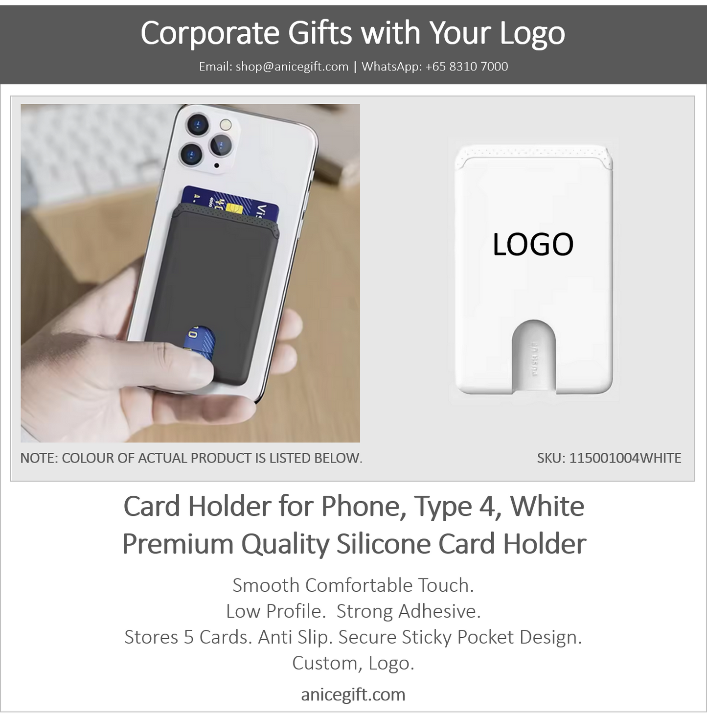 Card Holder for Phone, Type 4, White | Premium Quality Silicone Card Holder