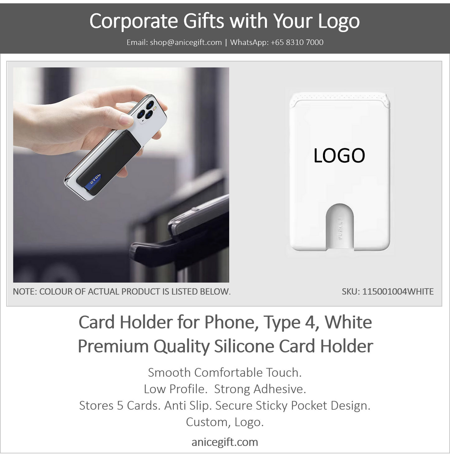 Card Holder for Phone, Type 4, White | Premium Quality Silicone Card Holder