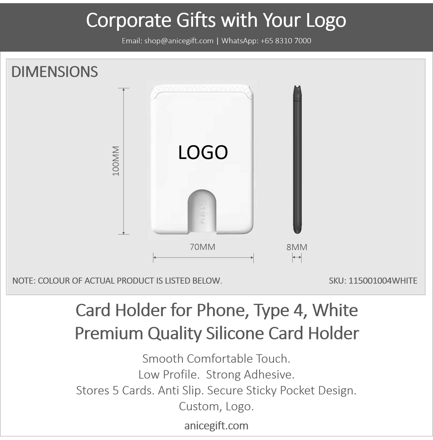 Card Holder for Phone, Type 4, White | Premium Quality Silicone Card Holder