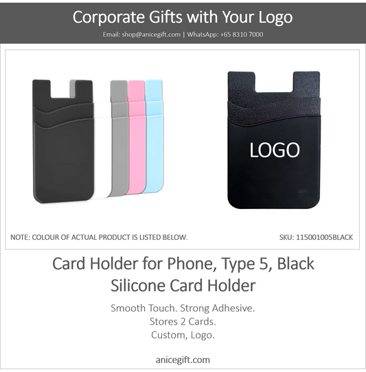 Card Holder for Phone, Type 5, Black | Silicone Card Holder