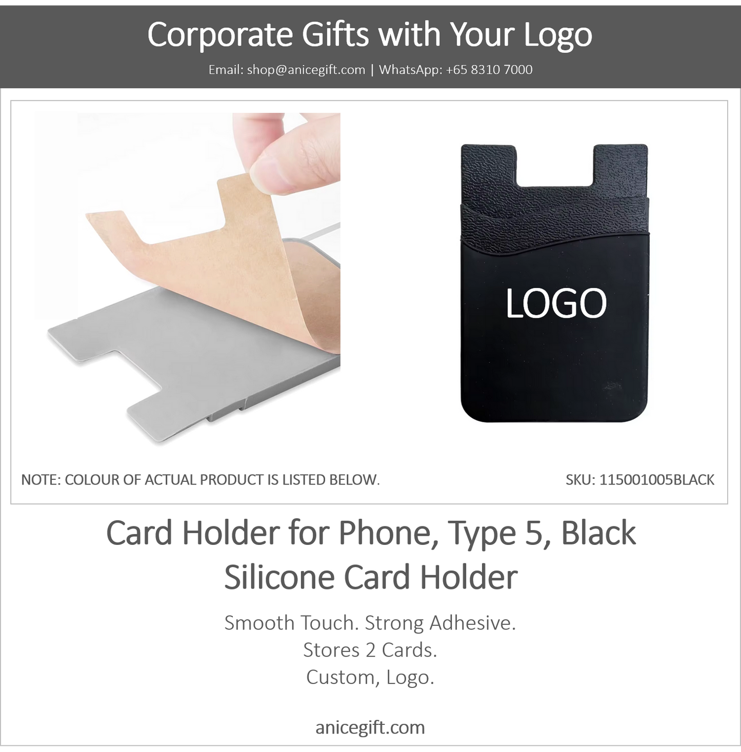 Card Holder for Phone, Type 5, Black | Silicone Card Holder