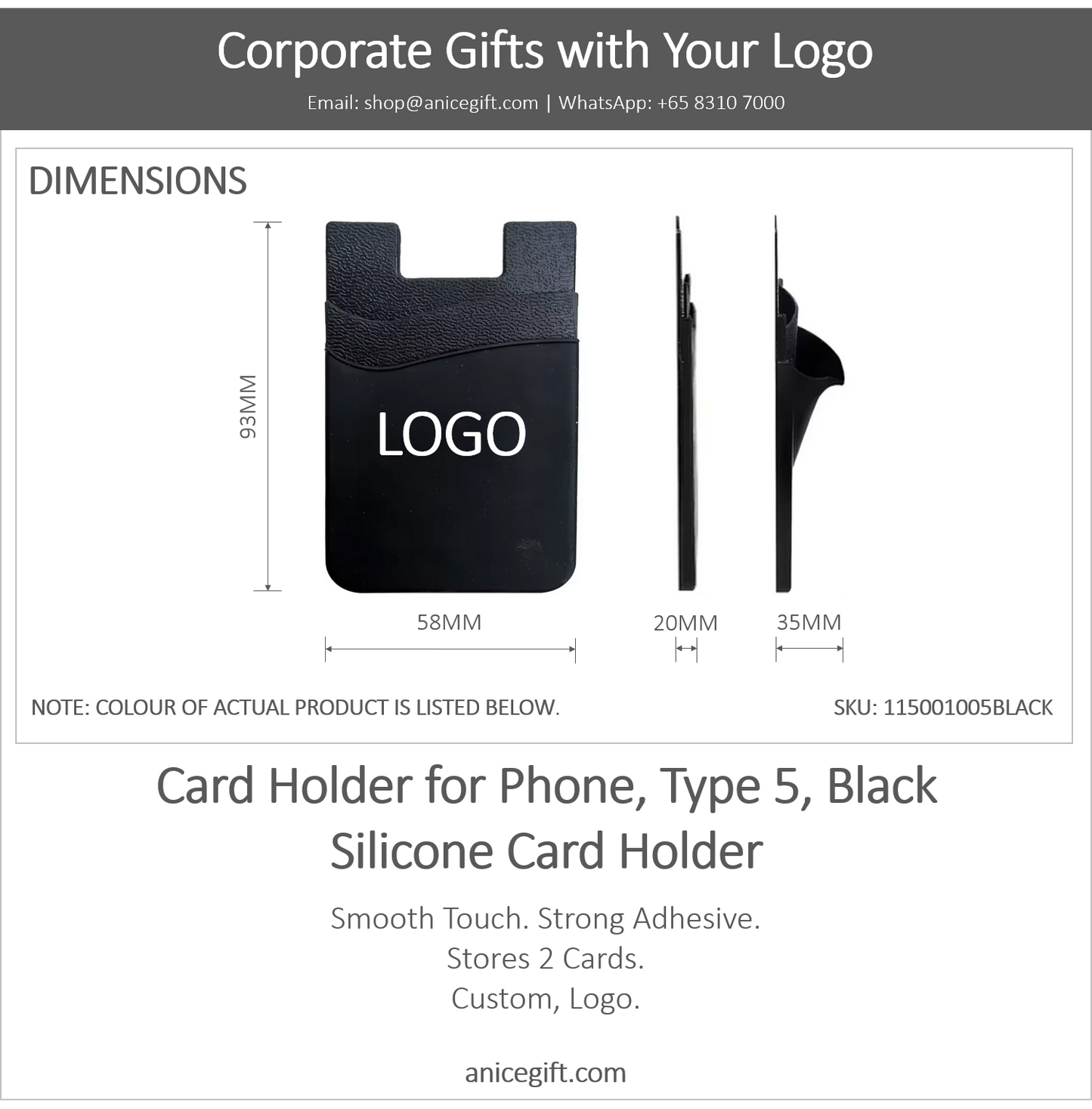 Card Holder for Phone, Type 5, Black | Silicone Card Holder