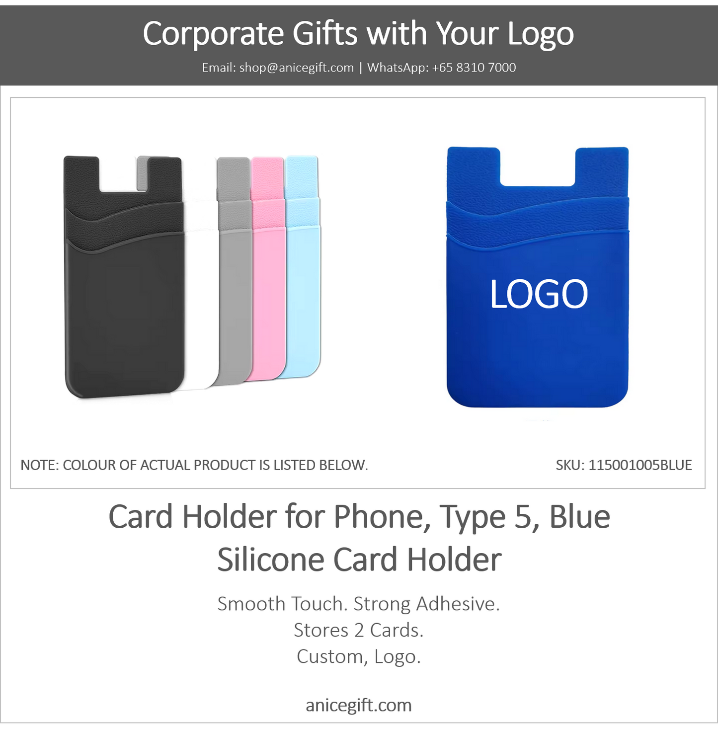 Card Holder for Phone, Type 5, Blue | Silicone Card Holder