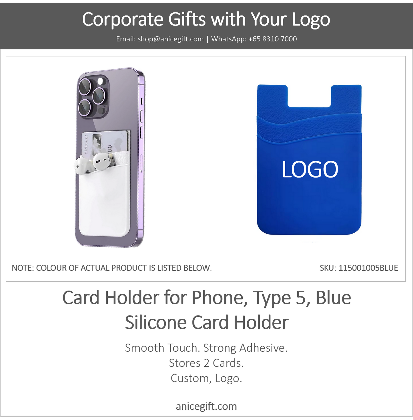 Card Holder for Phone, Type 5, Blue | Silicone Card Holder