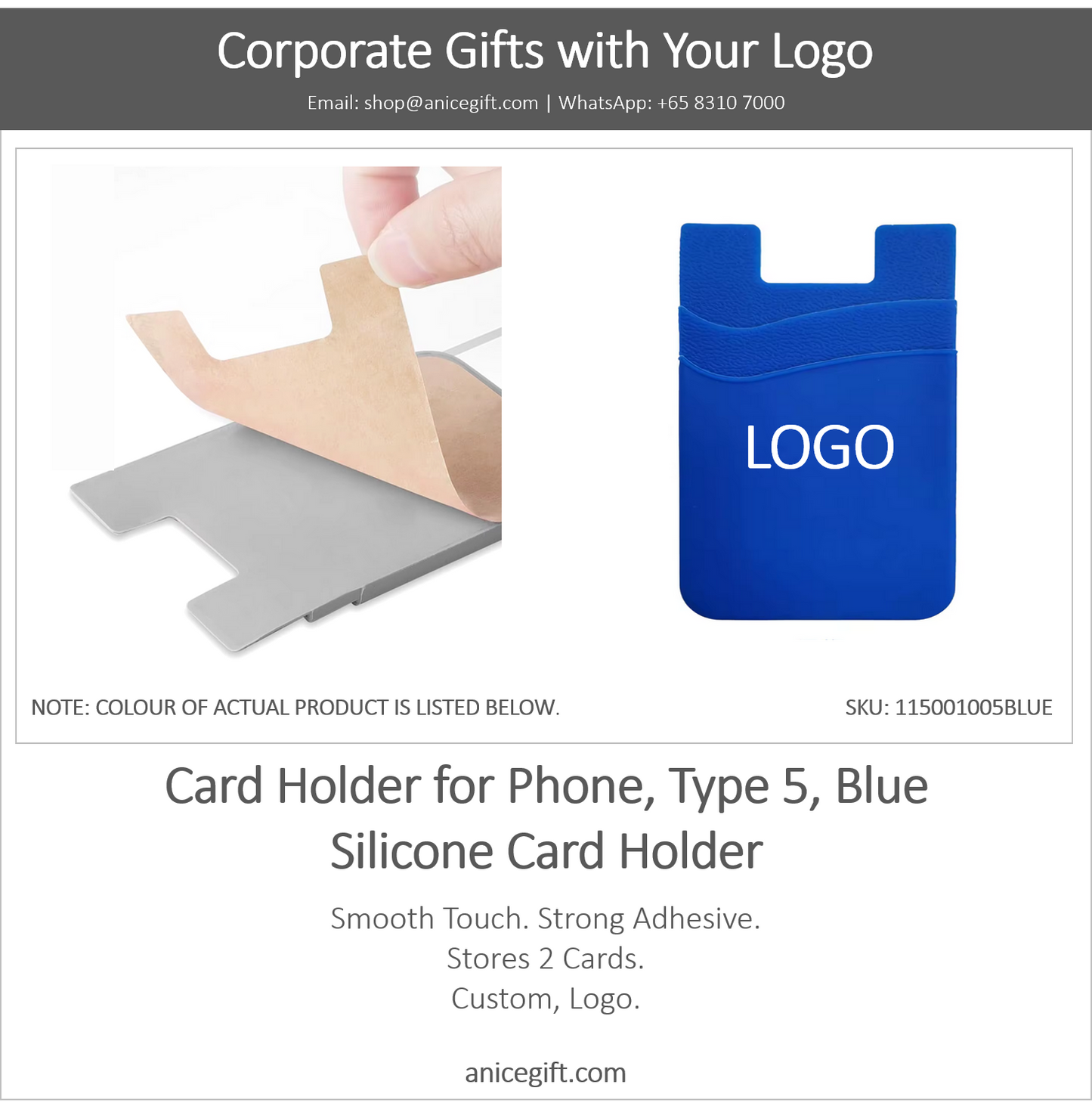 Card Holder for Phone, Type 5, Blue | Silicone Card Holder