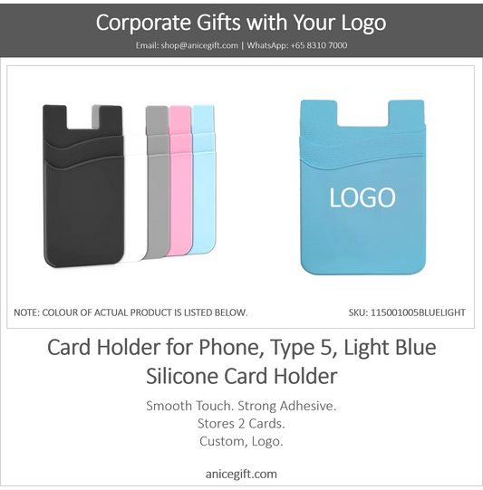 Card Holder for Phone, Type 5, Light Blue | Silicone Card Holder