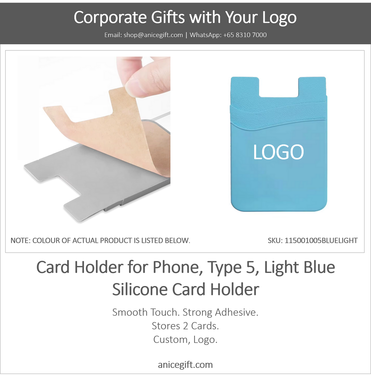 Card Holder for Phone, Type 5, Light Blue | Silicone Card Holder