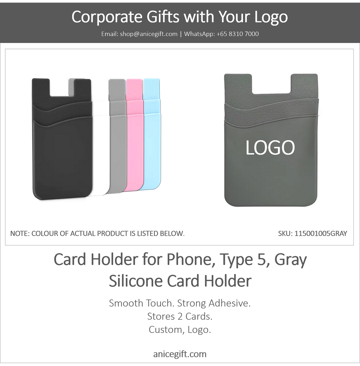 Card Holder for Phone, Type 5, Gray | Silicone Card Holder