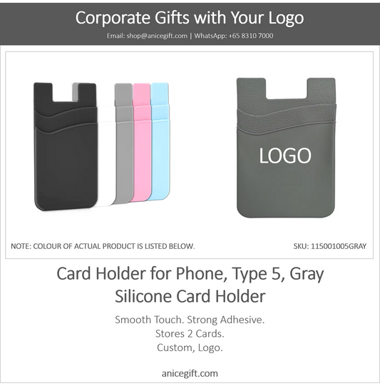 Card Holder for Phone, Type 5, Gray | Silicone Card Holder