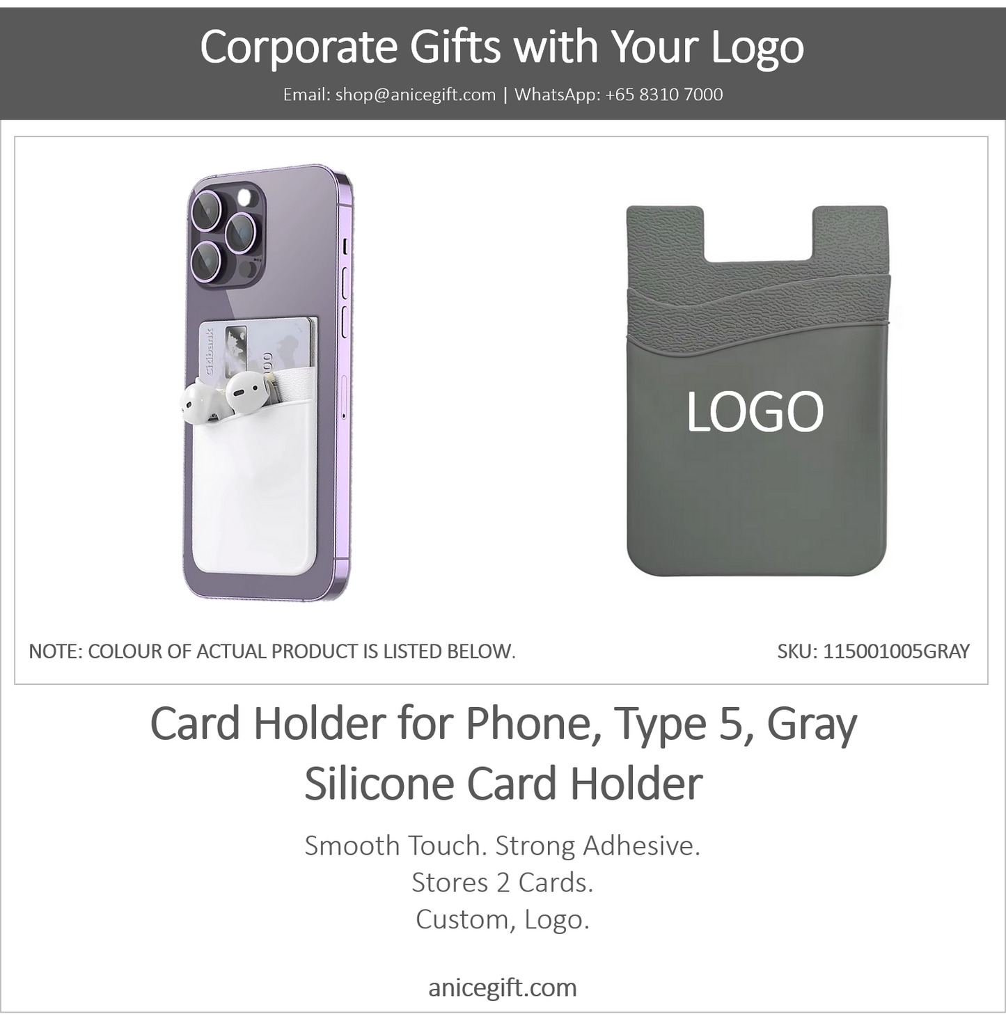 Card Holder for Phone, Type 5, Gray | Silicone Card Holder