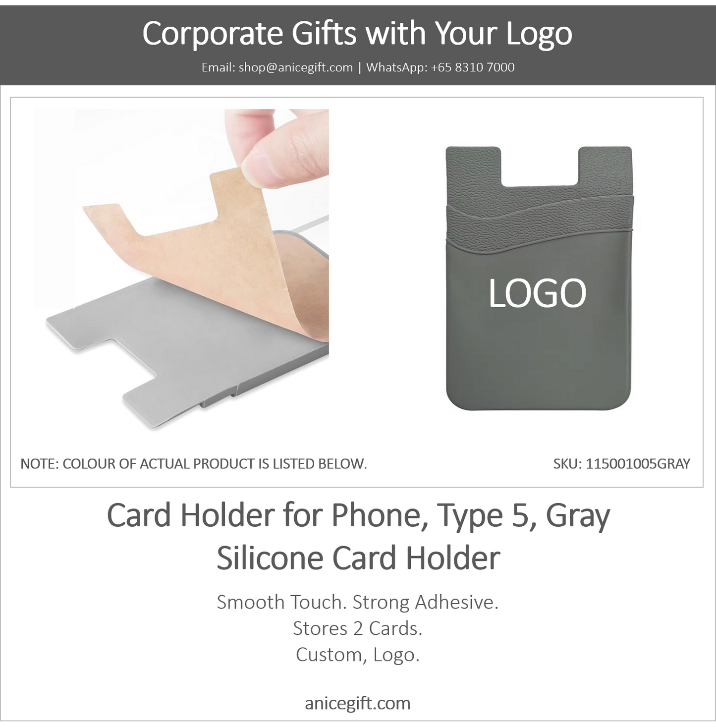 Card Holder for Phone, Type 5, Gray | Silicone Card Holder