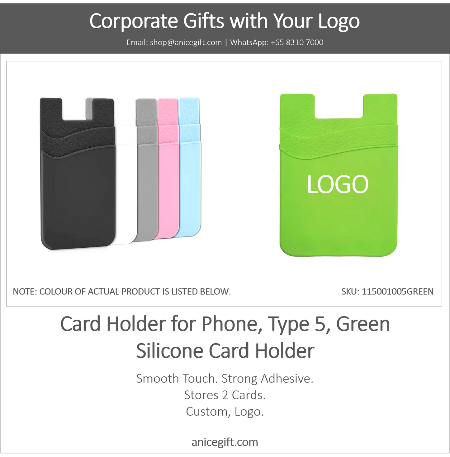 Card Holder for Phone, Type 5, Green | Silicone Card Holder