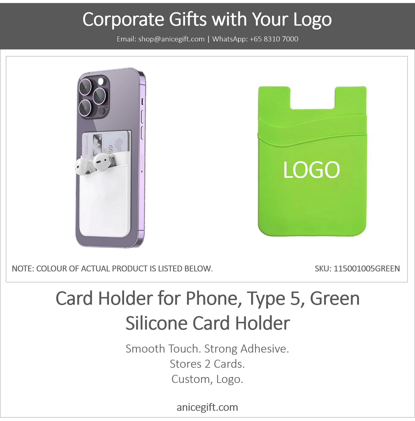 Card Holder for Phone, Type 5, Green | Silicone Card Holder