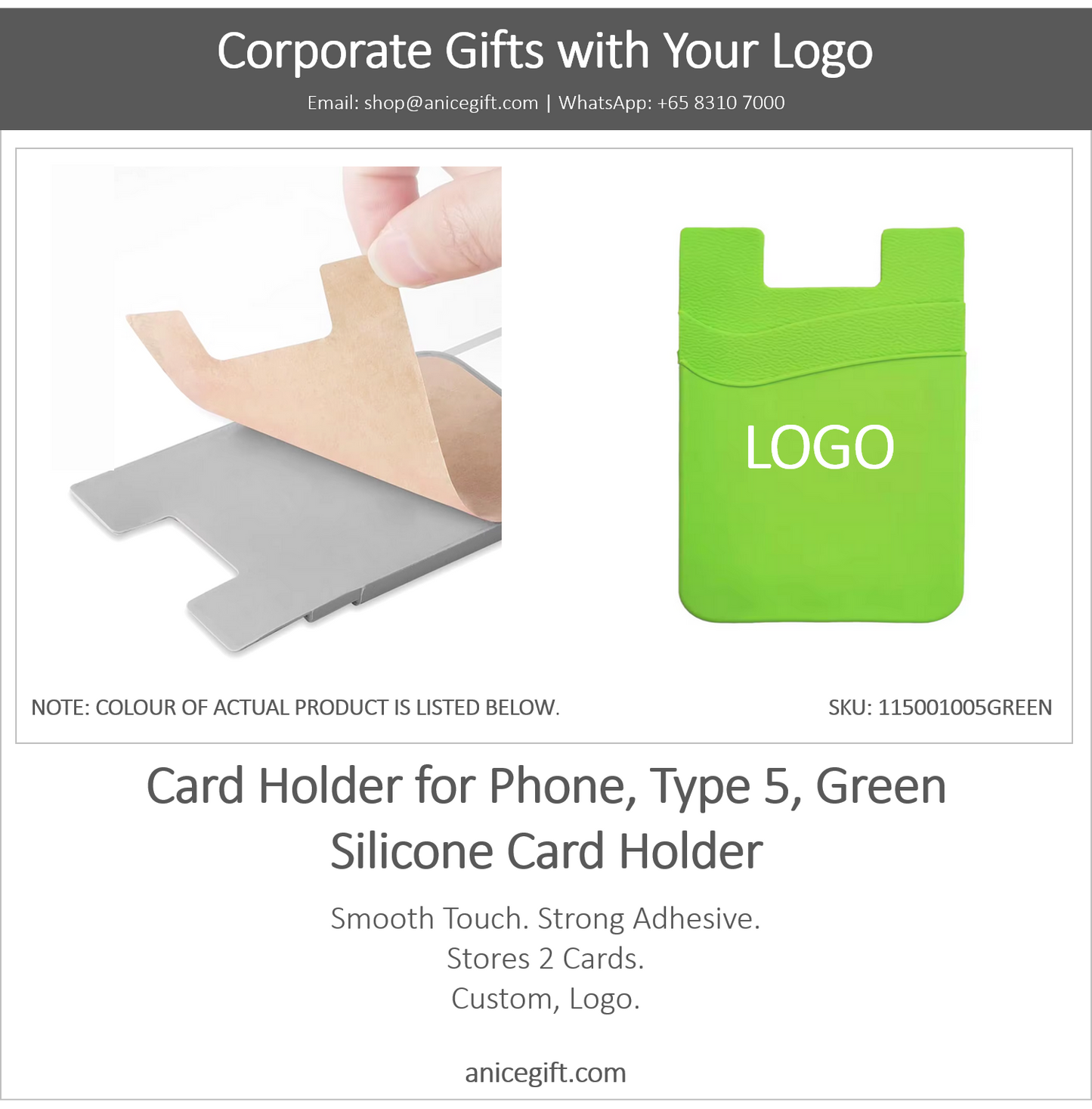 Card Holder for Phone, Type 5, Green | Silicone Card Holder