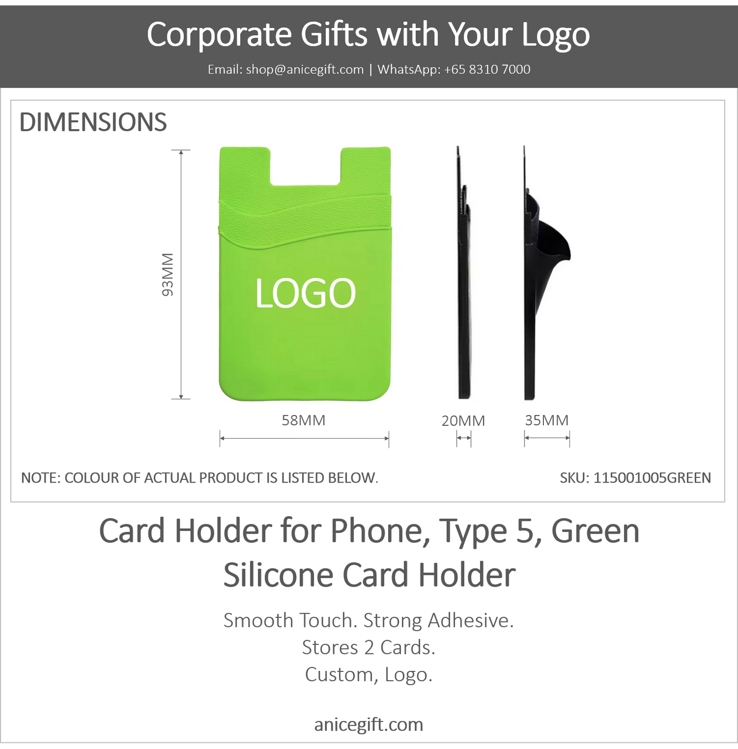 Card Holder for Phone, Type 5, Green | Silicone Card Holder