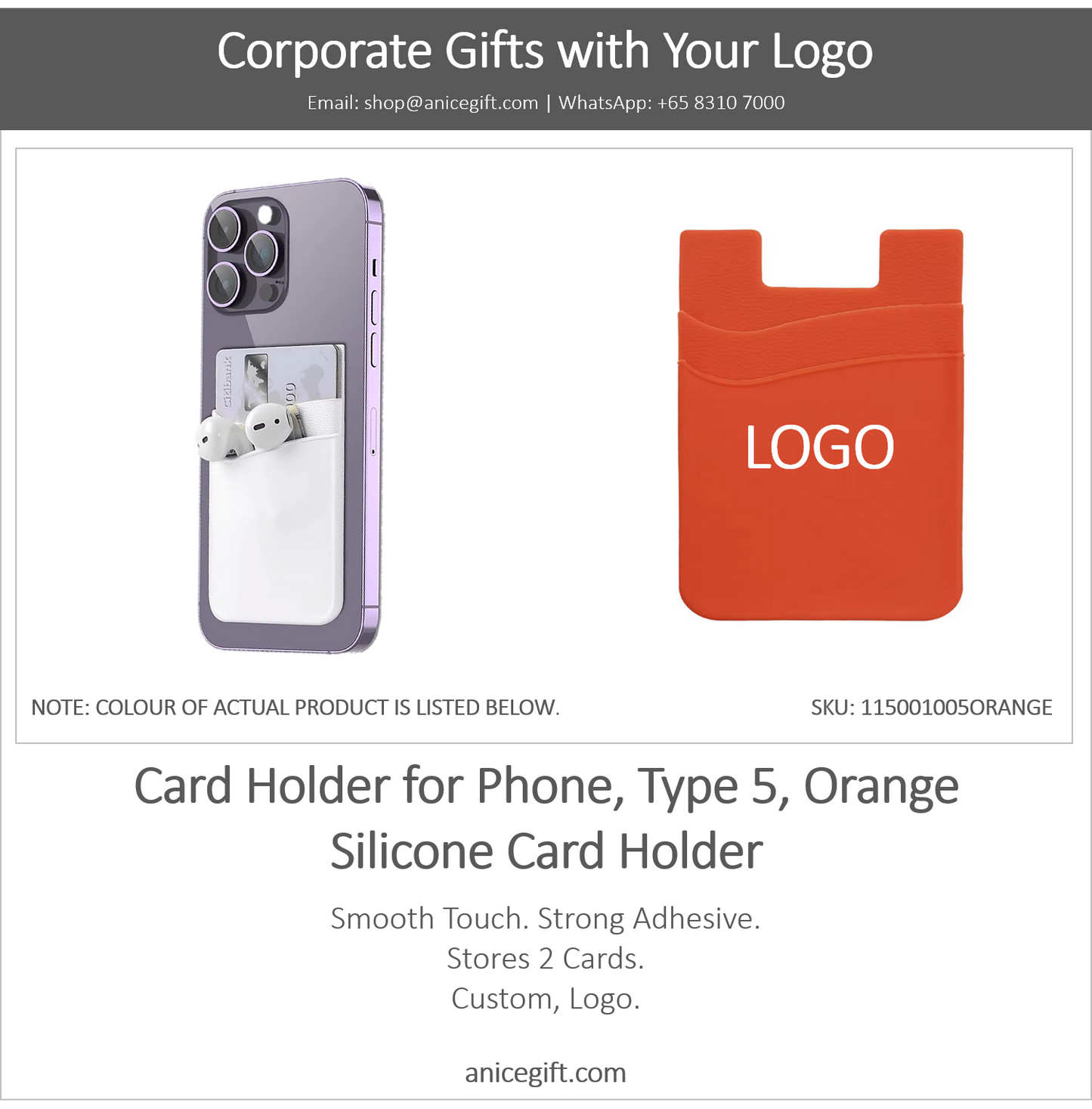 Card Holder for Phone, Type 5, Orange | Silicone Card Holder