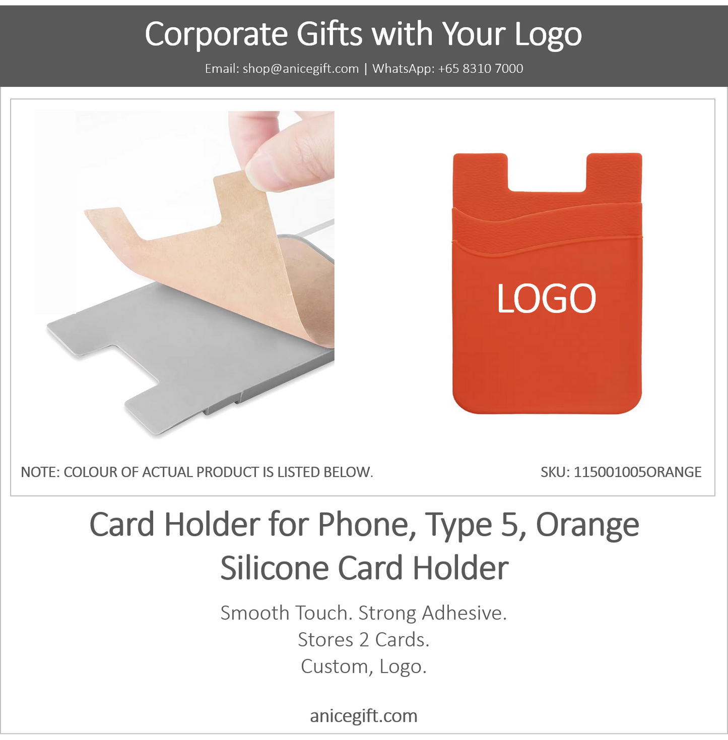 Card Holder for Phone, Type 5, Orange | Silicone Card Holder