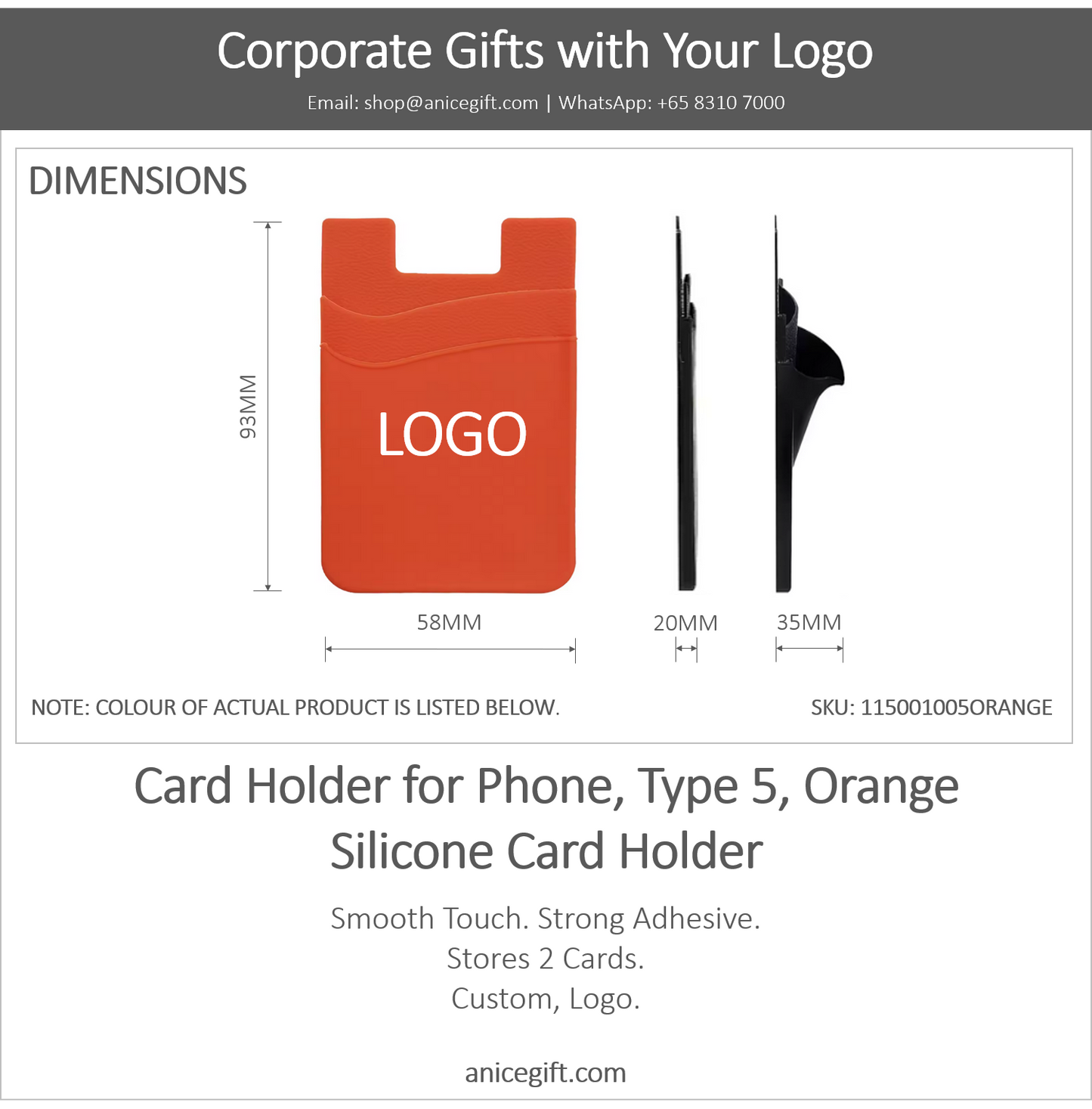 Card Holder for Phone, Type 5, Orange | Silicone Card Holder