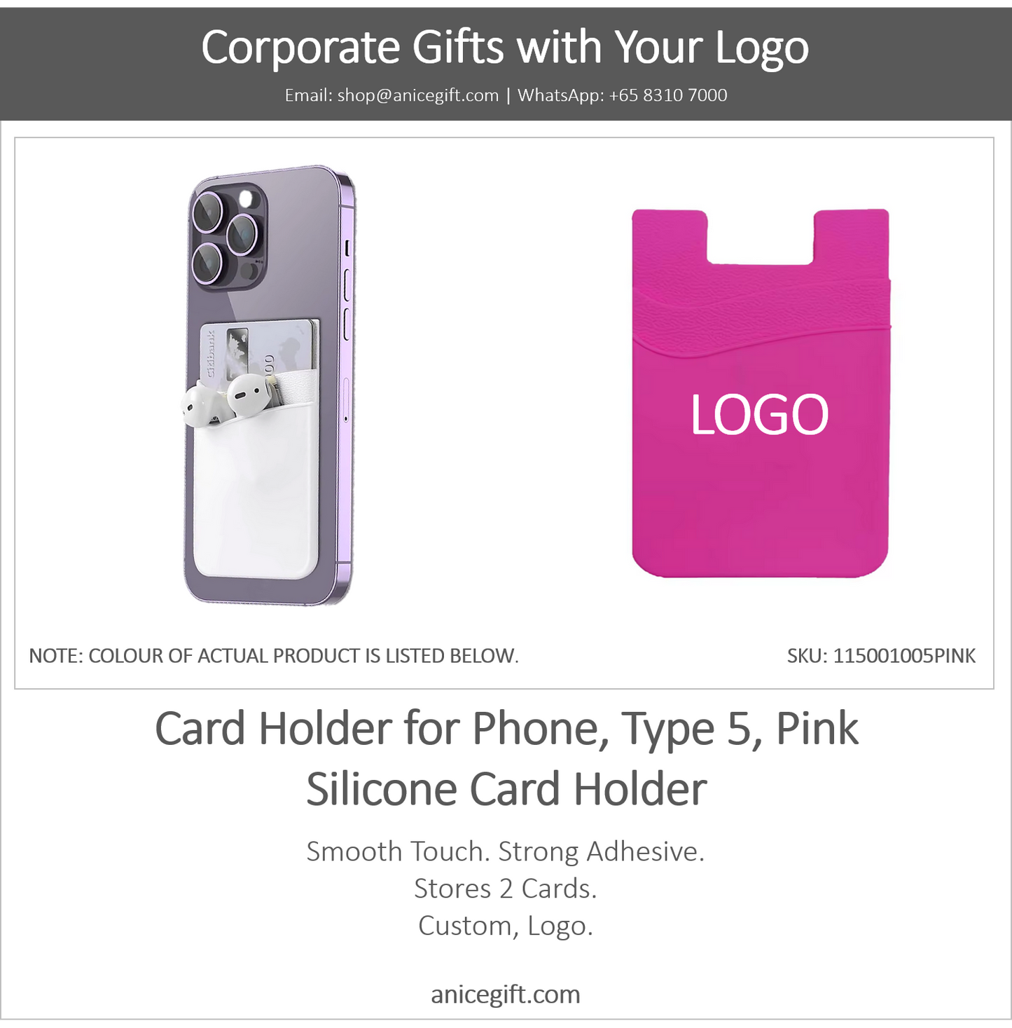 Card Holder for Phone, Type 5, Pink | Silicone Card Holder