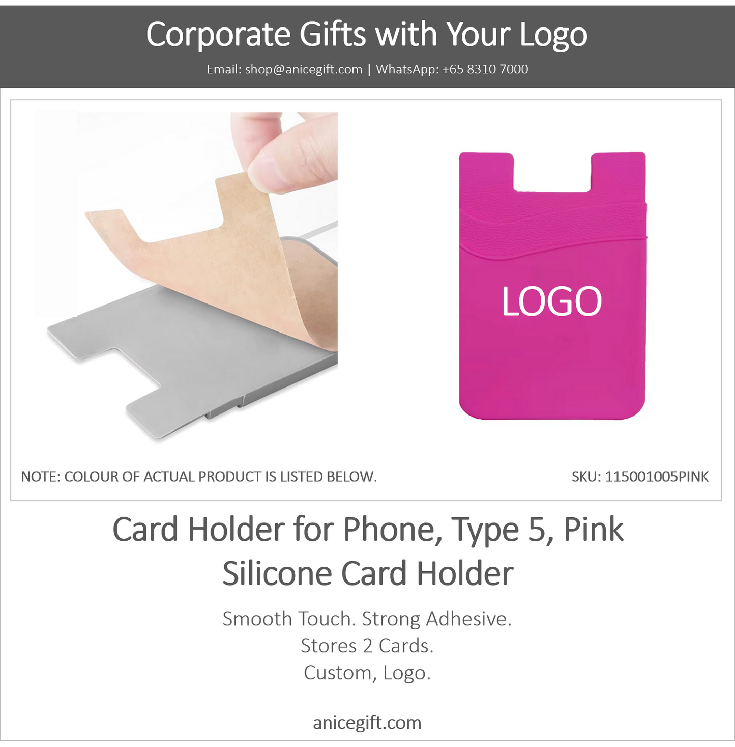 Card Holder for Phone, Type 5, Pink | Silicone Card Holder