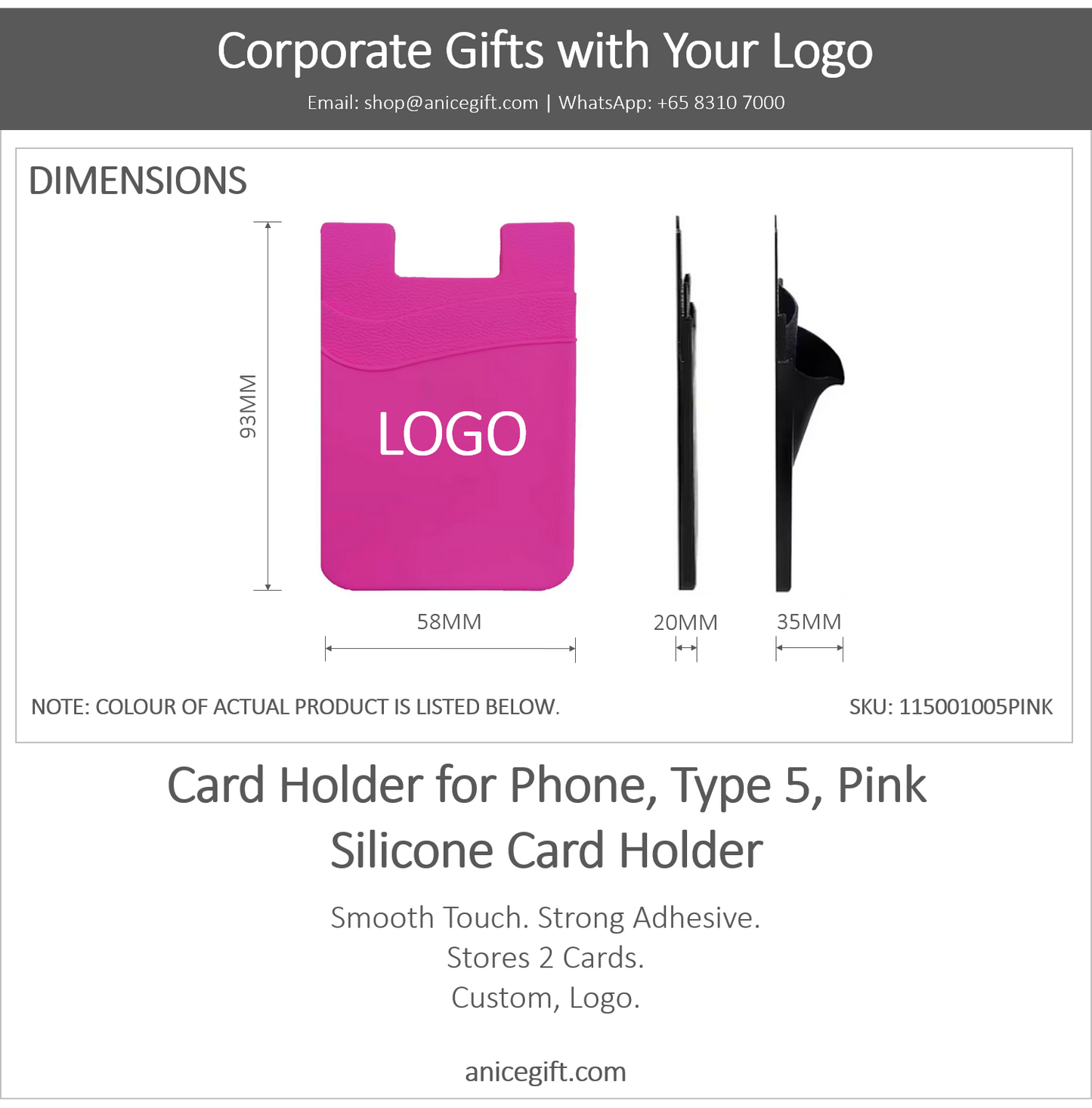 Card Holder for Phone, Type 5, Pink | Silicone Card Holder