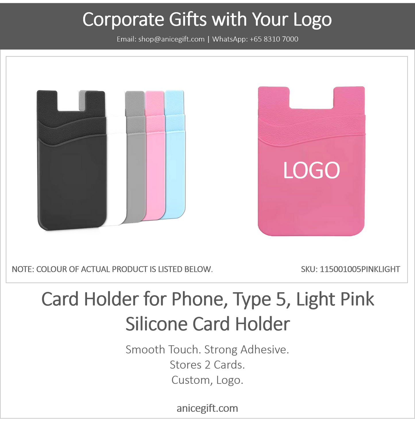 Card Holder for Phone, Type 5, Light Pink | Silicone Card Holder