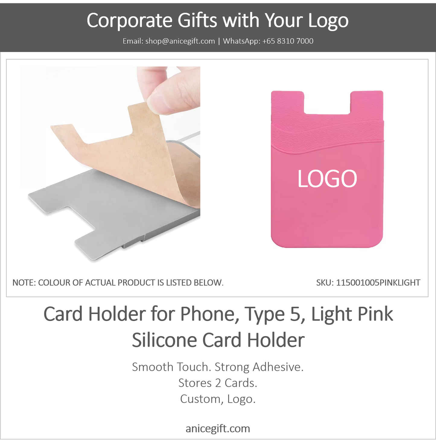 Card Holder for Phone, Type 5, Light Pink | Silicone Card Holder