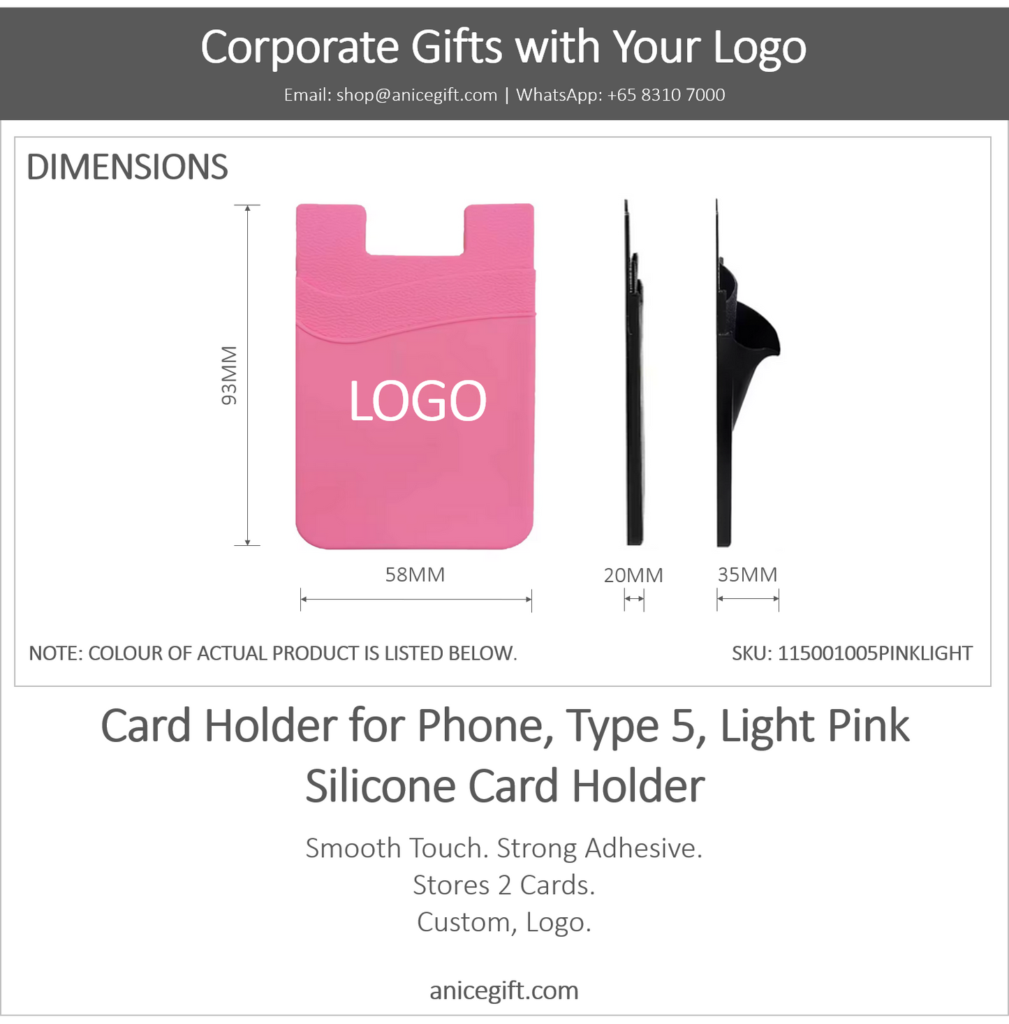Card Holder for Phone, Type 5, Light Pink | Silicone Card Holder