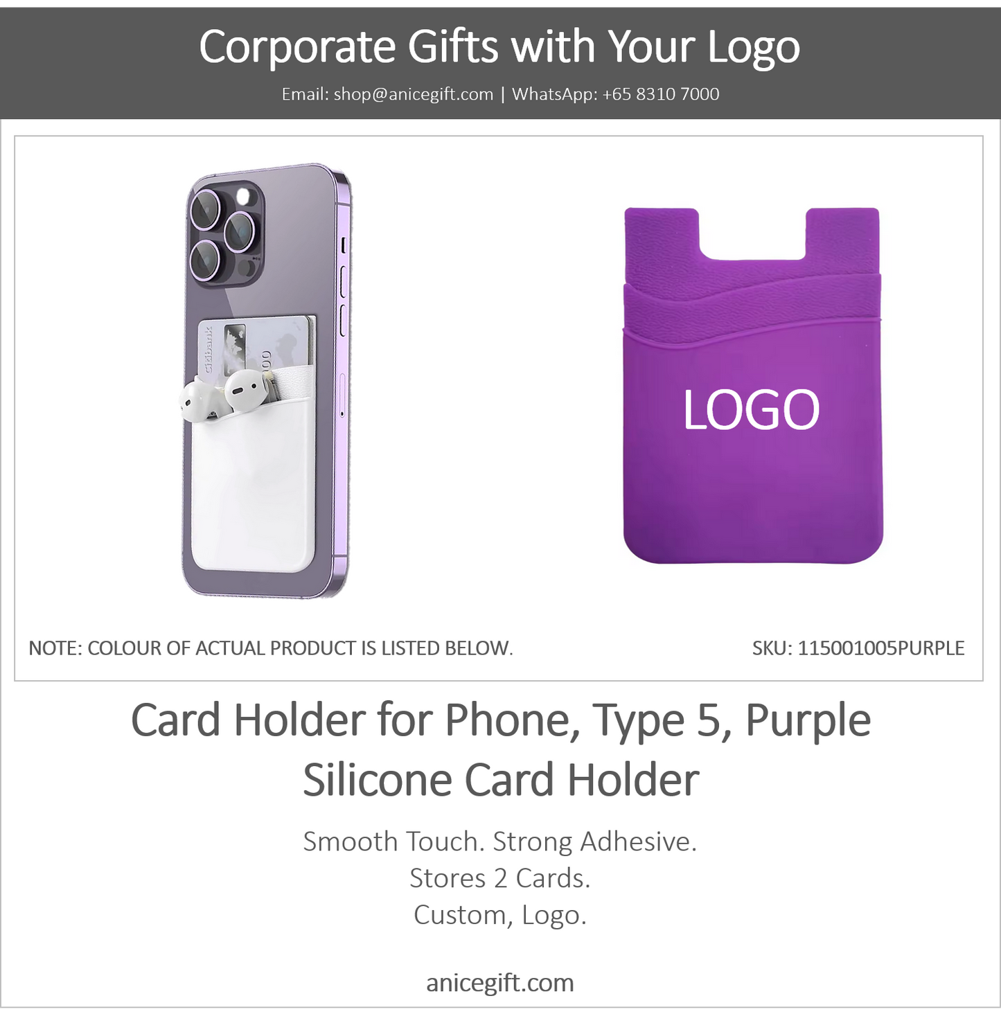 Card Holder for Phone, Type 5, Purple | Silicone Card Holder