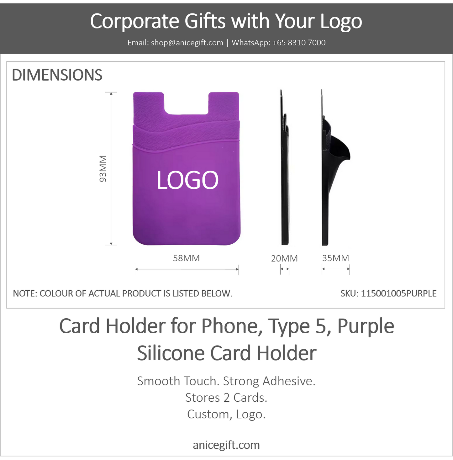 Card Holder for Phone, Type 5, Purple | Silicone Card Holder