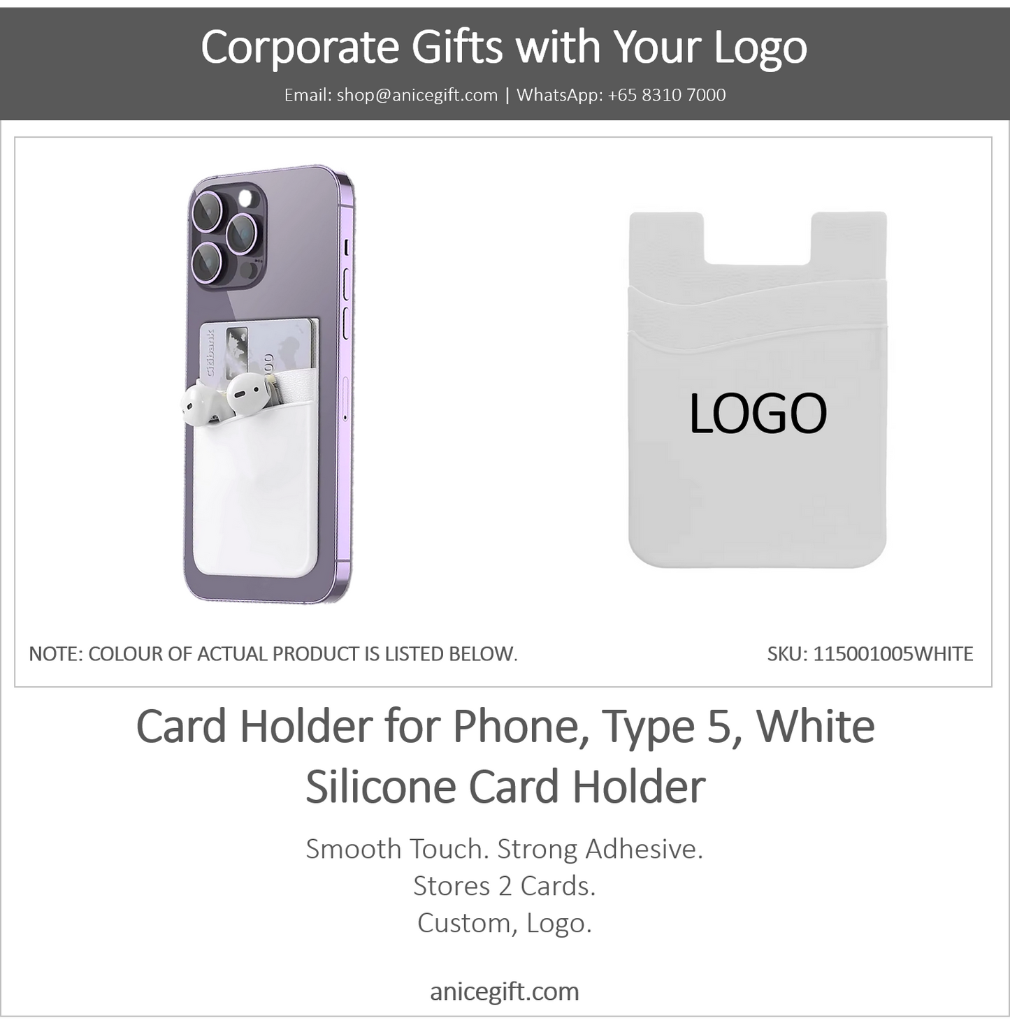 Card Holder for Phone, Type 5, White | Silicone Card Holder