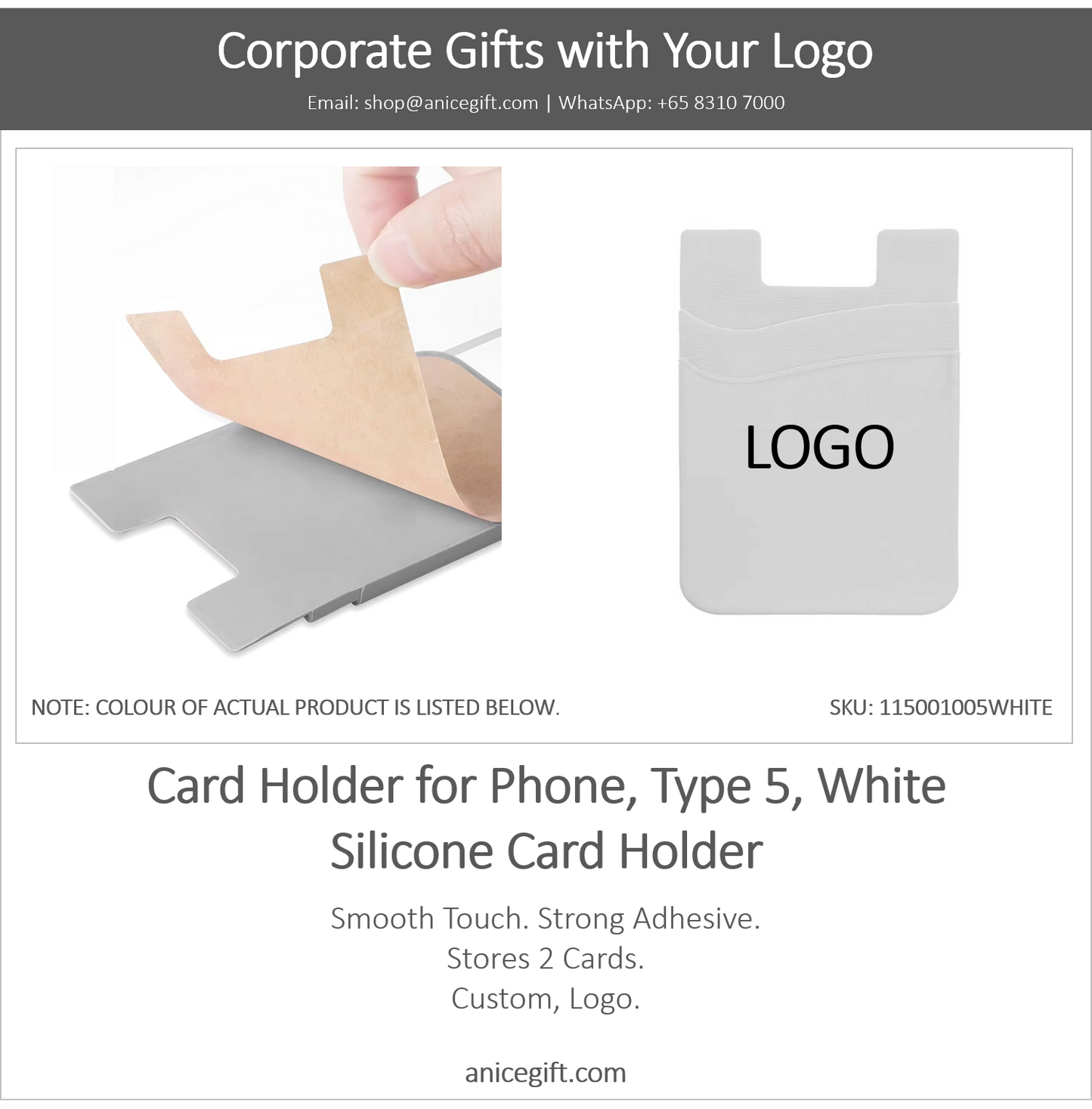 Card Holder for Phone, Type 5, White | Silicone Card Holder