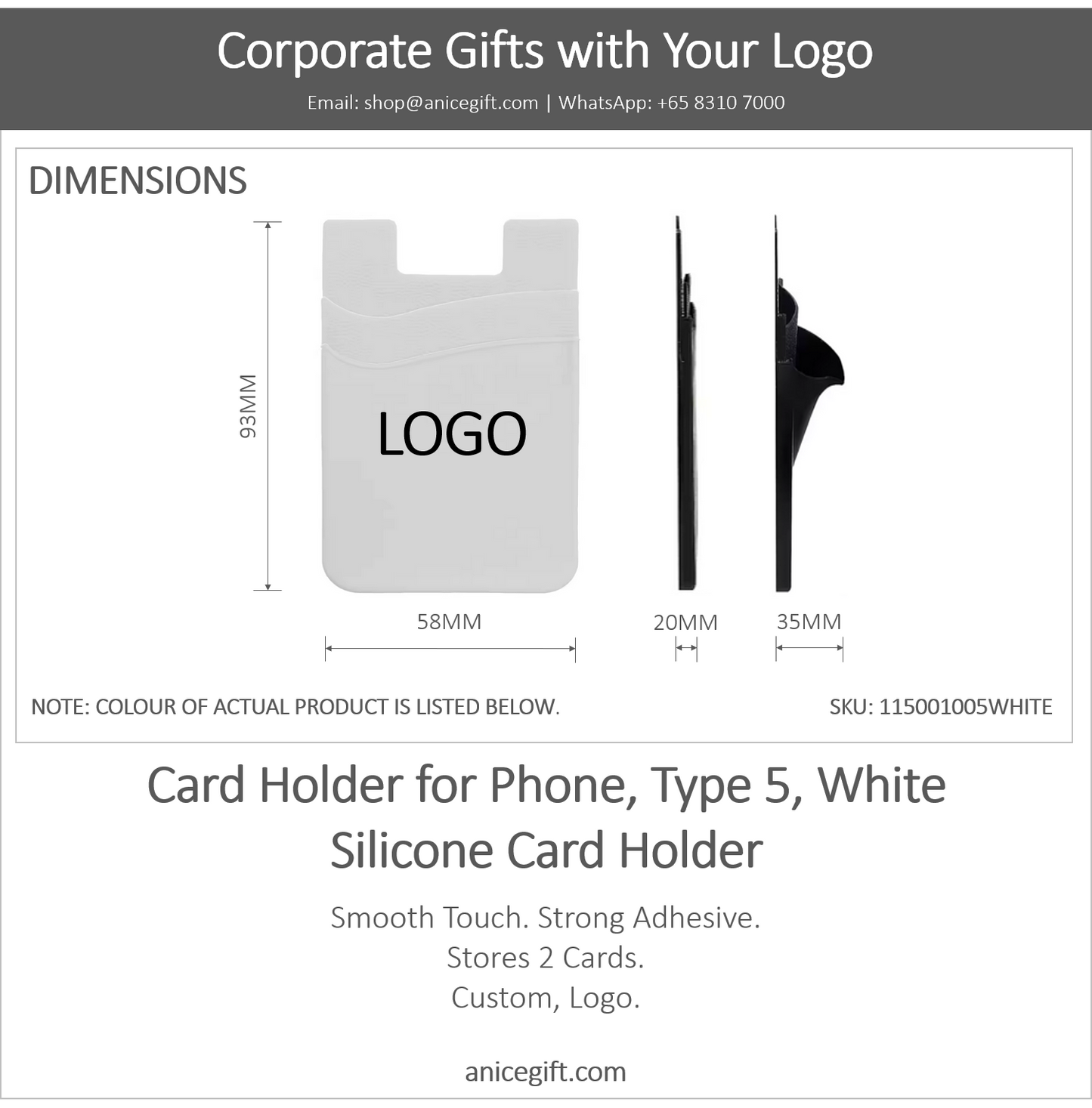 Card Holder for Phone, Type 5, White | Silicone Card Holder