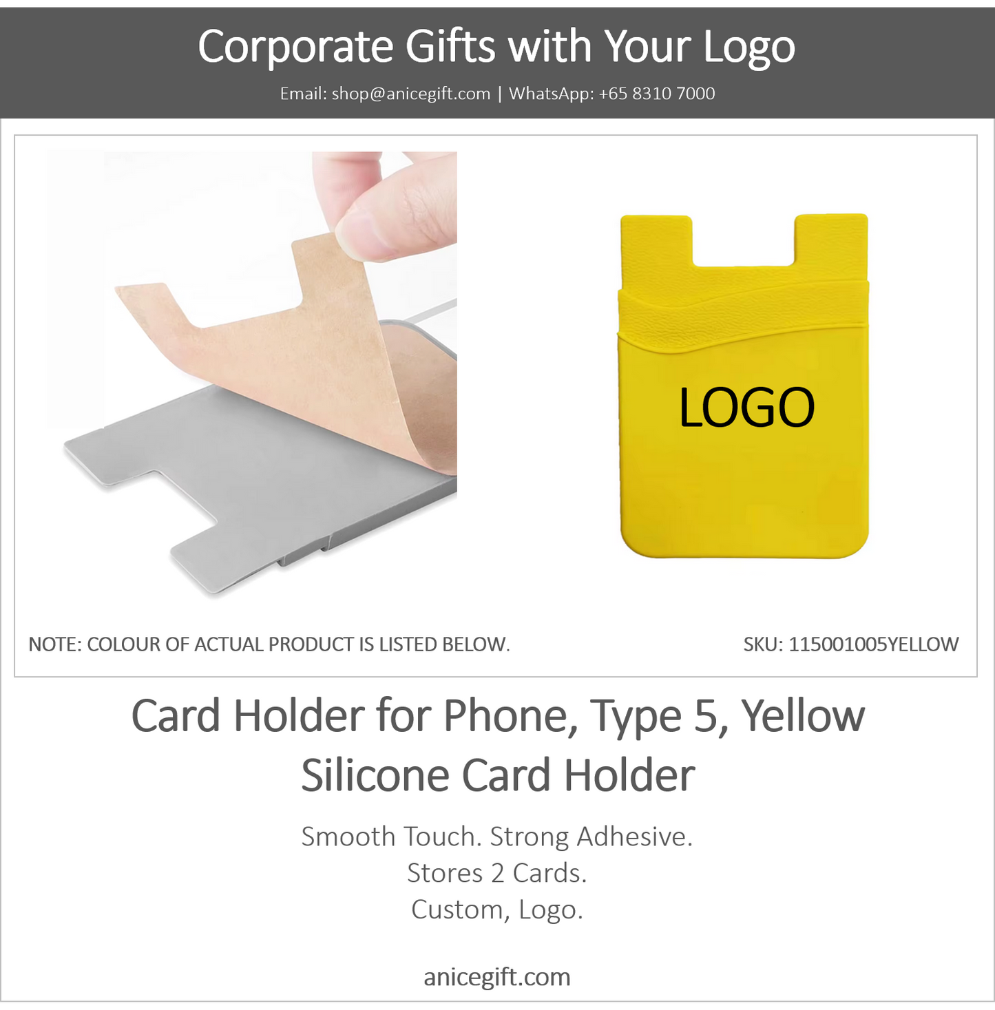 Card Holder for Phone, Type 5, Yellow | Silicone Card Holder