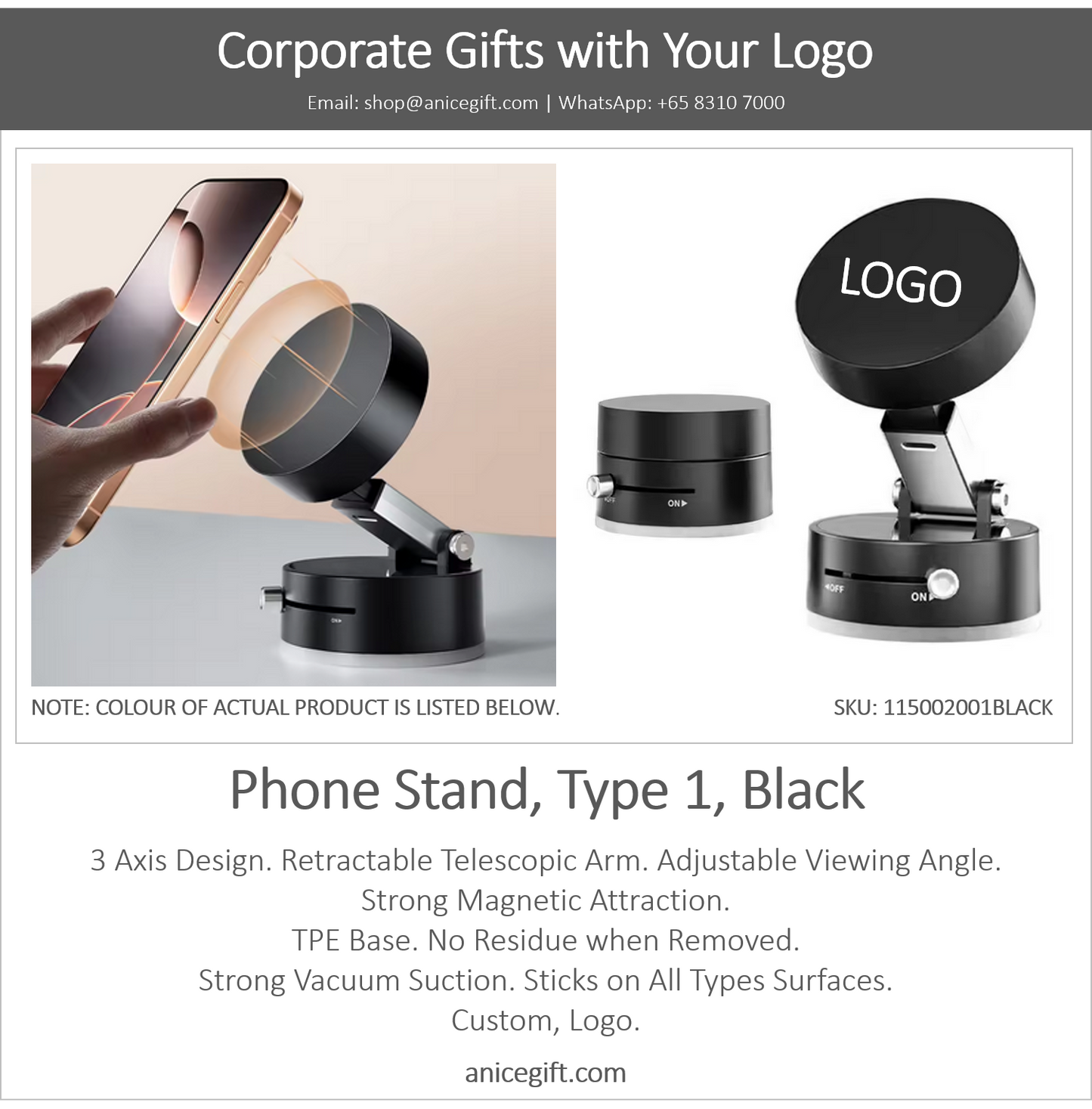 Phone Holder, Type 1, Black