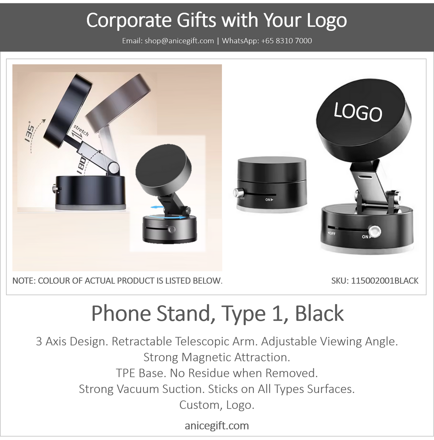 Phone Holder, Type 1, Black