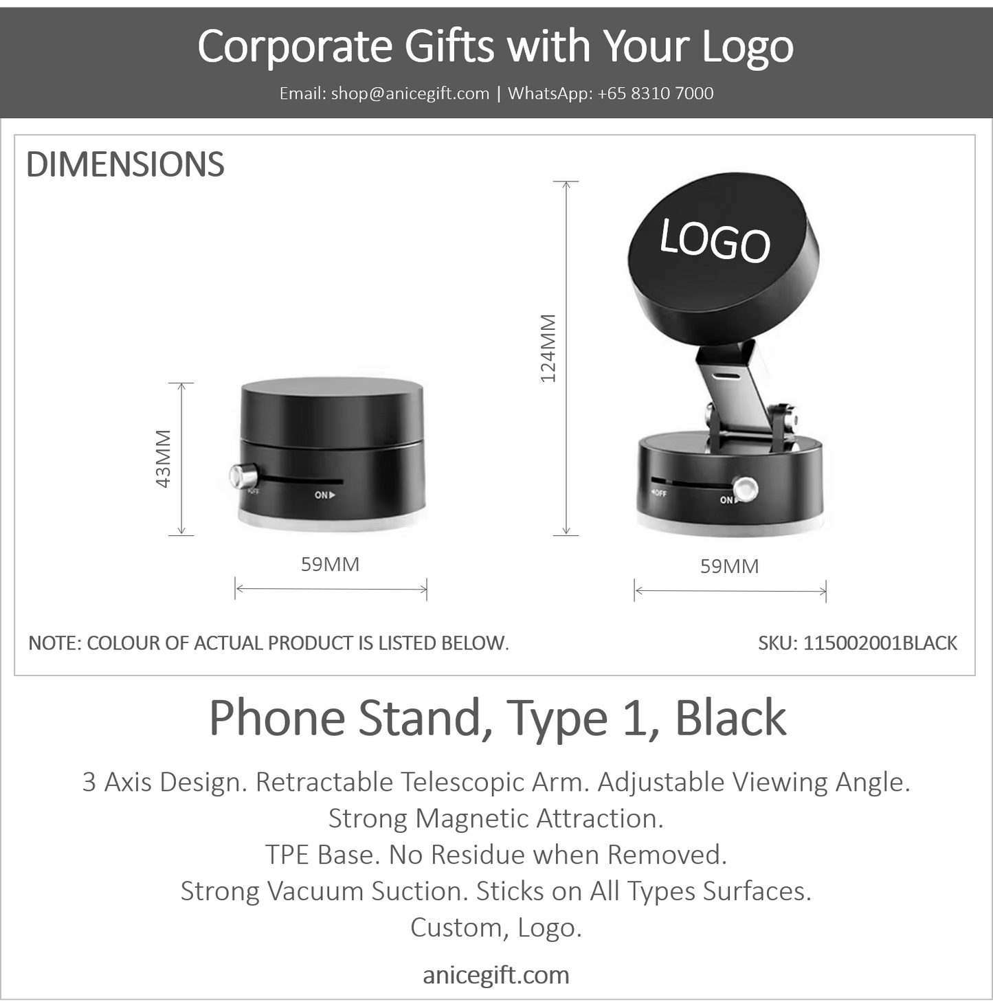 Phone Holder, Type 1, Black