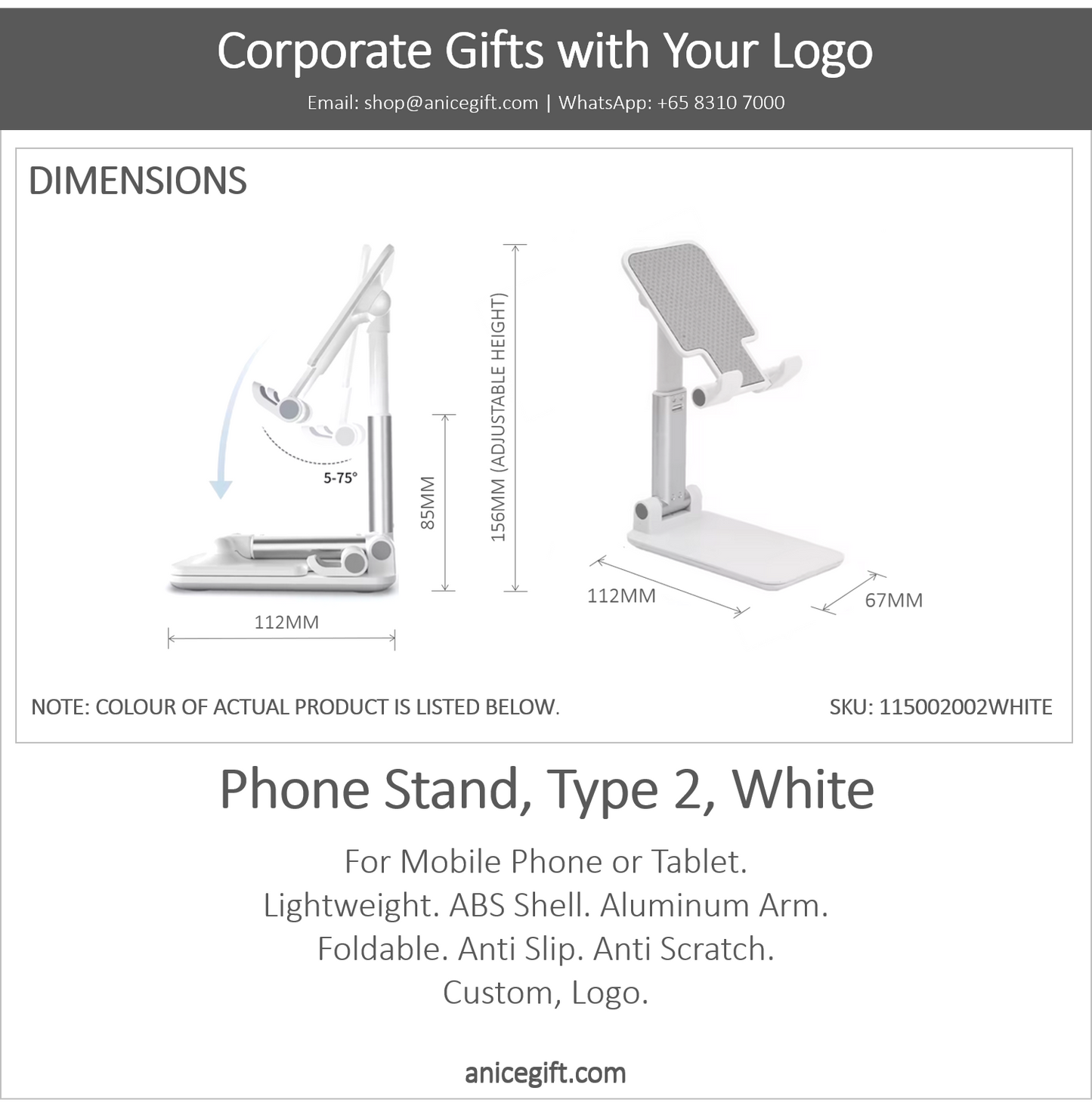 Phone Holder, Type 2, White