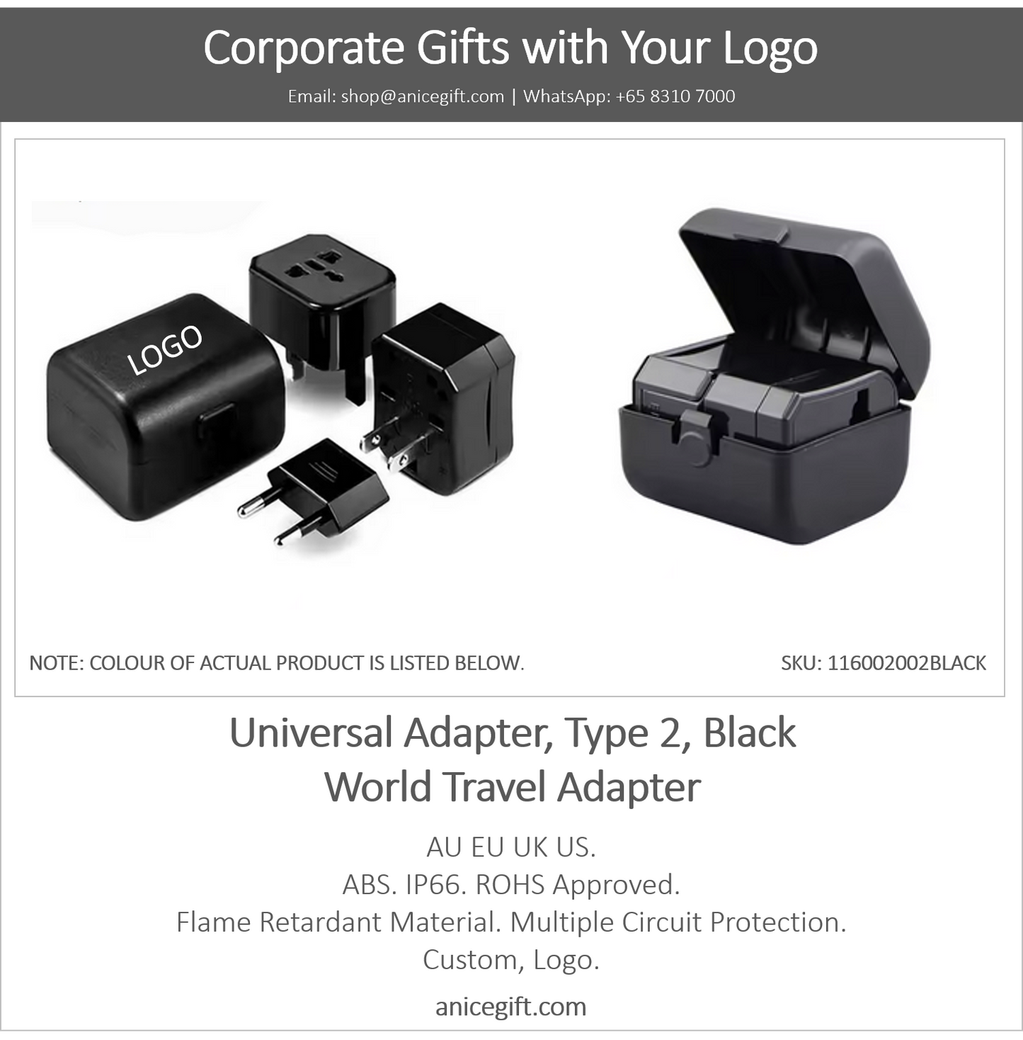 Universal Adapter, Type 2, Black