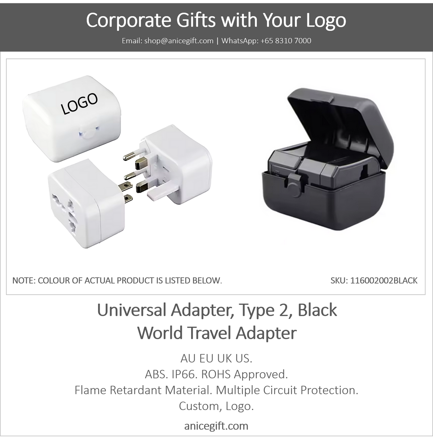 Universal Adapter, Type 2, Black